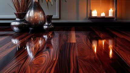 Sticker - Dark Vases Candles Reflecting On Polished Wood Floor