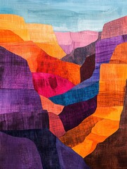 Poster - Vibrant abstract representation of canyon landscape with bold colors and textures. Generative AI