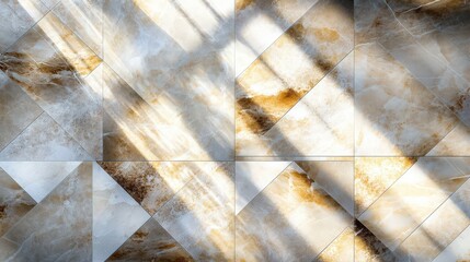 Poster - Geometric Beige Marble Tile Wall Sunlit Design