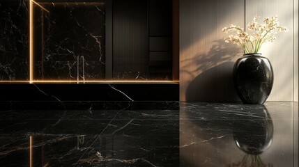 Poster - Modern Interior Design Featuring Black Marble and Golden Accents