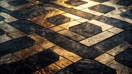 Poster - Abstract Gold And Dark Stone Tile Pattern