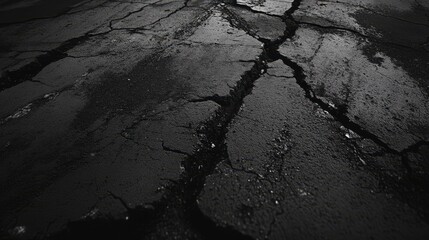 Sticker - Dark Cracked Asphalt Surface Wet Texture