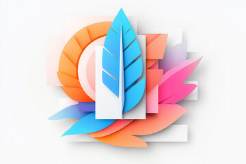 Wall Mural - Colorful abstract design featuring layered leaves and geometric shapes with vibrant color palette