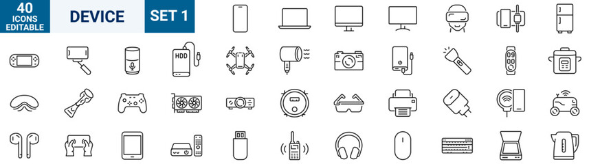 Electronics and Devices web icons in line style. Computing, social network, management, internet, network, programming, Internet connection collection. Vector illustration.