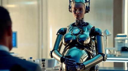 Leinwandbilder - A futuristic robot designed for surrogacy showcases synthetic bioengineering features.