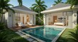 © Phung - Tropical Villa Twin Poolside Retreat Bright Sunlight. AI Generated