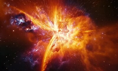 Wall Mural - deep cosmic sky with realistic fireworks display featuring bright colorful explosions and sparkling 
