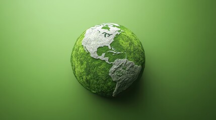 a sleek, flat green earth map centered on a soft green background, promoting eco-awareness and moder