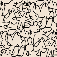 Wall Mural - various doodle outline shapes, objects, curves, lines. abstract contemporary, unique, trendy style. 