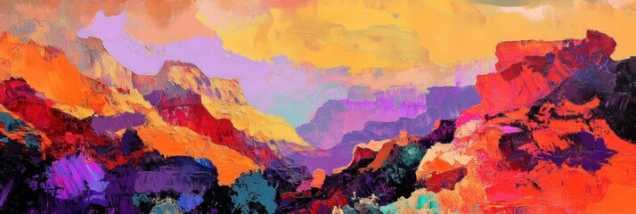 Aufkleber - Vivid landscape captures colorful rock formations in a mountainous terrain during sunset. Generative AI