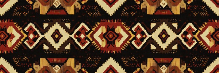 Fototapete - Vibrant textile design featuring geometric patterns in bold colors from a traditional artisan craft. Generative AI