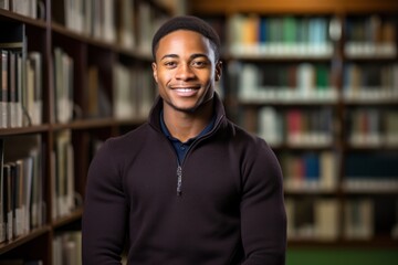 A smile student african men holding book library publication portrait.