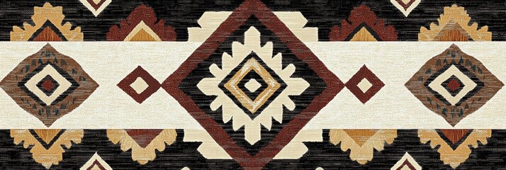 Poster - Colorful geometric pattern with rich colors on fabric showcasing intricate design elements in a contemporary style. Generative AI