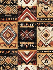 Leinwandbilder - Intricate tribal pattern showcasing rich colors and geometric designs on a textured background. Generative AI