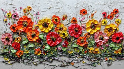 Wall Mural - bright summer-inspired acrylic floral border with sunflowers, poppies, and delicate vines.