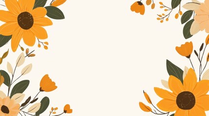 Wall Mural - bright summer-inspired acrylic floral border with sunflowers, poppies, and delicate vines.