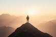 © Andrei - portrait of determined young man standing atop mountain peak at sunrise looking toward horizon