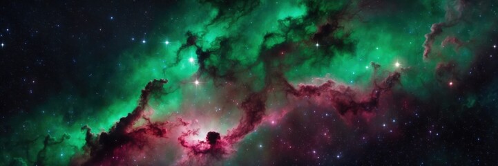 Wall Mural - emerald galaxy. vibrant nebula with distant stars and celestial glow