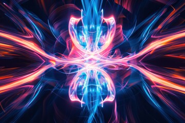 Wall Mural - Abstract futuristic dark background with neon blue pink and orange glow