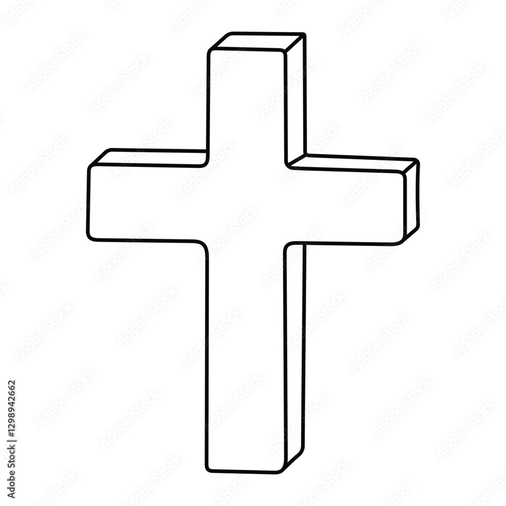 3D Christian cross vector illustration. Religious symbol outline in doodle  style. Black line art isolated on white background. Stock Vector | Adobe  Stock, image size:1000x1000