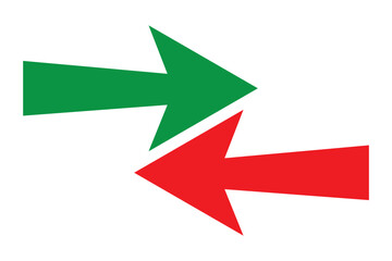 Wall Mural - horizontal dual long straight arrow signs. red pointer, direction, position symbol and double arrow 