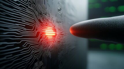 finger touches circuit board, glowing center
