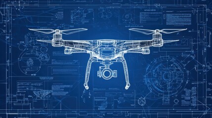detailed blueprint of a commercial drone on technical background for design and engineering projects