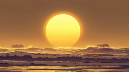 Wall Mural - a vibrant sunset illuminating the ocean waves with a golden hue.
