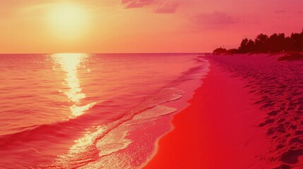 Wall Mural - a serene sunset casting vibrant colors over a calm beach with gentle waves.