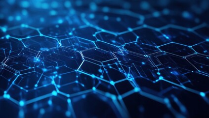 Wall Mural - futuristic abstract background with network connections and glowing hexagonal patterns in blue and b