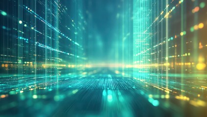 Wall Mural - futuristic digital landscape with glowing lines and abstract patterns representing technology and in