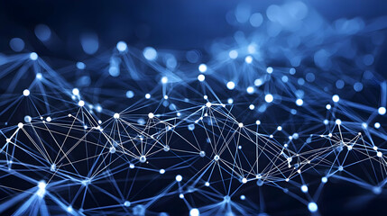Abstract Digital Network Structure With Blue Tones And Connected Dots Illustrating Data Flow