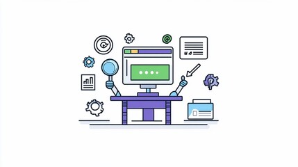 Website optimization analysis, desktop, process, gears, background