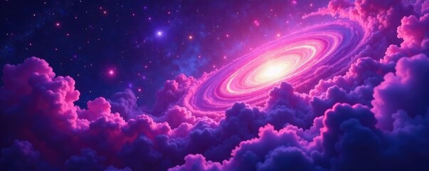 swirling purple gas clouds in nebula background, cosmic dust and stars, galaxy,, gas clouds