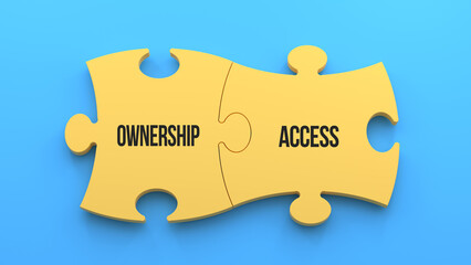 Wall Mural - Ownership and access text message on jigsaw puzzle. Blue background,3d.