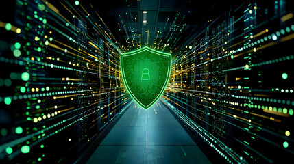 Digital Green Shield Protecting Data In Futuristic Cyber Network Tunnel