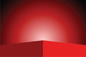 Wall Mural - the corner of the red table with light smooth radial gradient, blank red product studio background, 