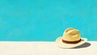 © Pounaa - Summer Straw Hat on Sandy Beach With Blue Sky