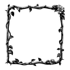 Wall Mural - decoration frame made of vines with flower in black and white outline line art drawing