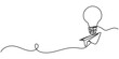 © Line emotion - Creative Idea Web Banner with Continuous Line Icon, Paper plane flying up connected with light bulb in one continuous line drawing. Airplane in outline style. Startup business idea concept.
