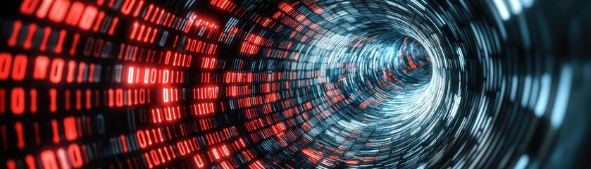 Digital data stream tunnel; binary code flows. Background technology, future