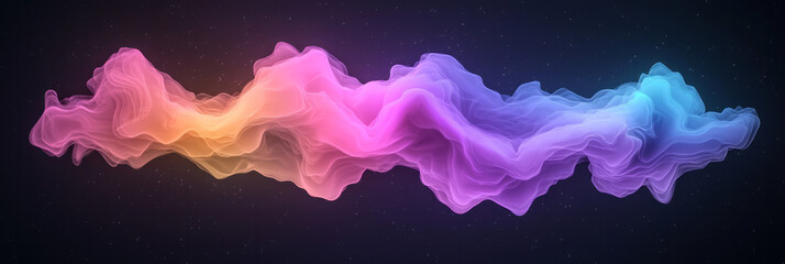 Poster - Cosmic-inspired tapestry of neon wave lines weaving in and out of each other, dark starry backdrop,