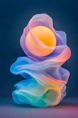 Poster - A large sphere at the center of a dark minimal background, wrapped in vivid rainbow swirls that