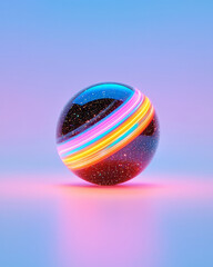 Aufkleber - Energetic scene of a 3D orb with electric color streaks gliding across its contour, high-contrast