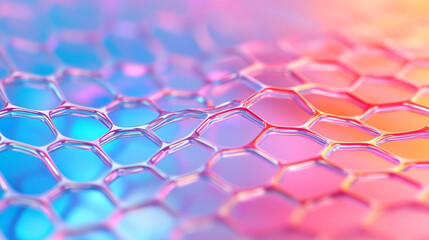 Poster - Surreal close-up focusing on glowing intersections of a metallic grid, intense color transitions