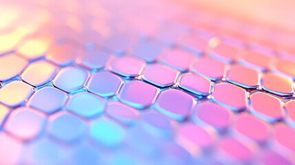 Poster - Surreal close-up focusing on glowing intersections of a metallic grid, intense color transitions
