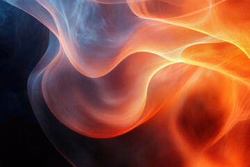 Poster - Abstract art depicting flowing, translucent fabric in shades of orange and blue, creating a mesmerizing visual effect.