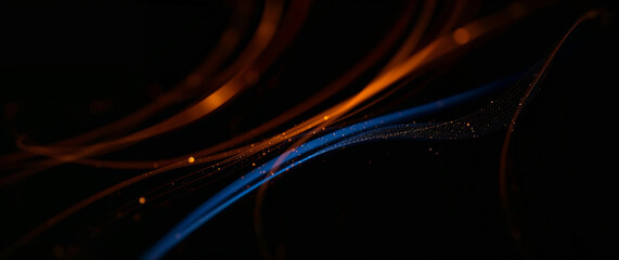 Poster - Orange and blue particles flowing on black background