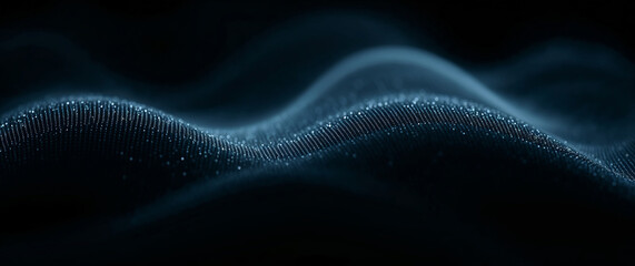 Fototapete - Abstract particles background forming wavy surface in a dark digital environment