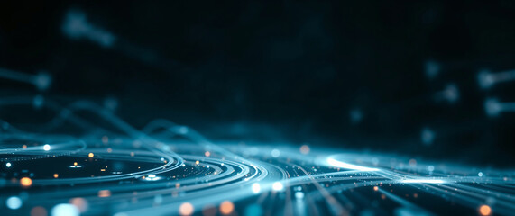 Canvas Print - futuristic blue wavy lines creating digital data flow on dark background